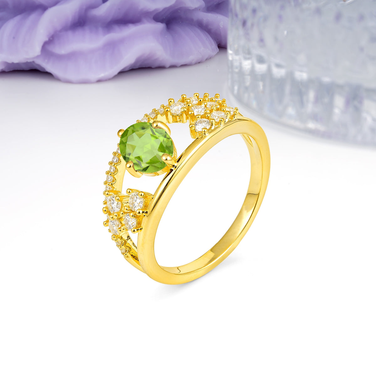 Unique Openwork, Luxurious 4-Prong, Oval Cut Peridot Engagement Ring - Additional view