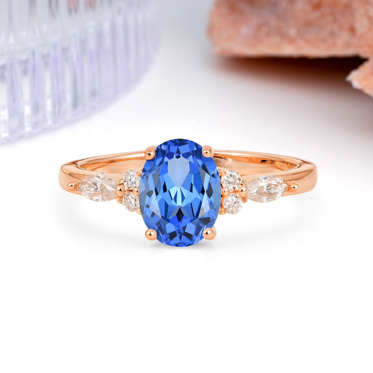 Classic and Luxurious 4-Prong Oval Cut Sapphire Engagement Ring - Additional view