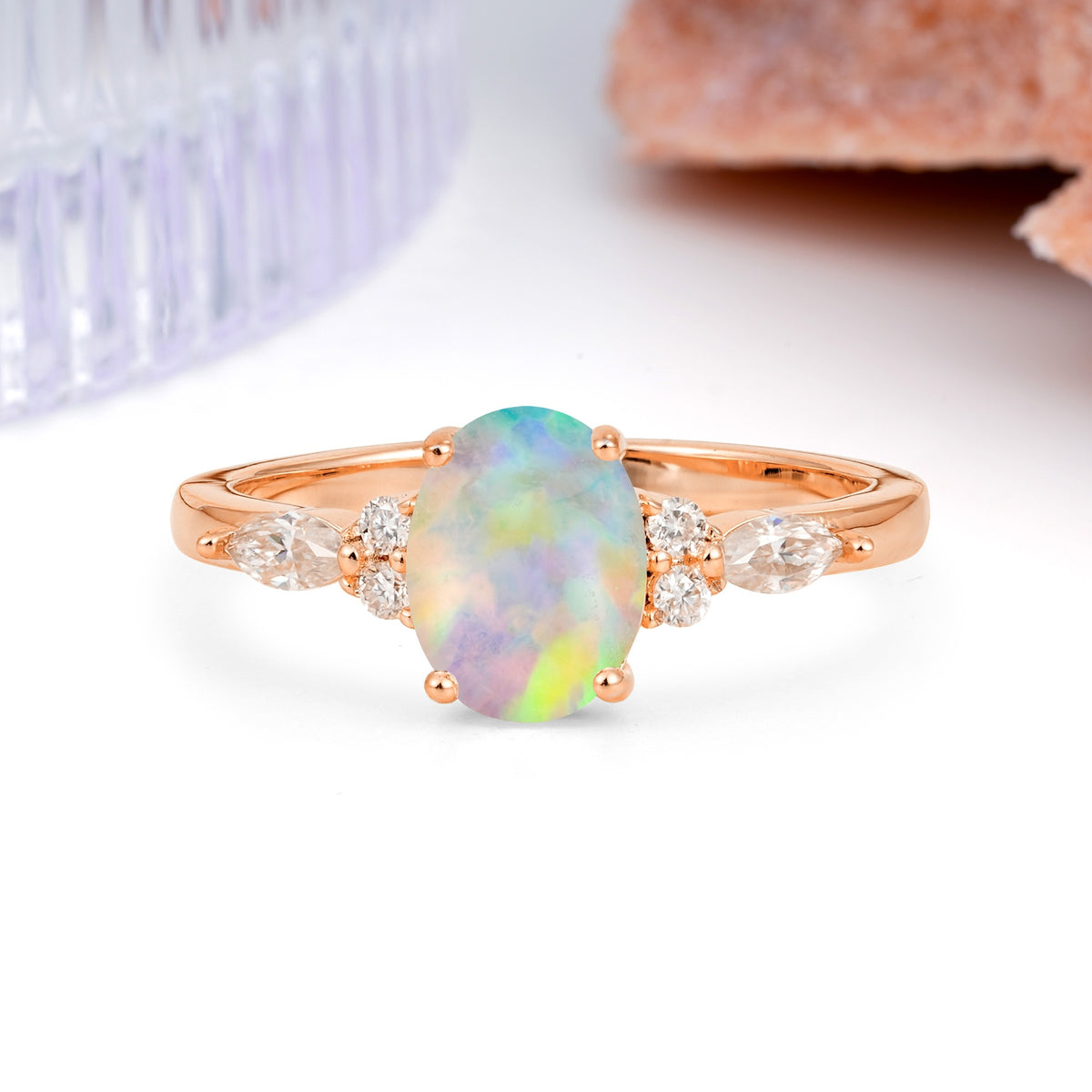 Classic and Luxurious 4-Prong Oval Cut Fire Opal Engagement Ring - Additional view