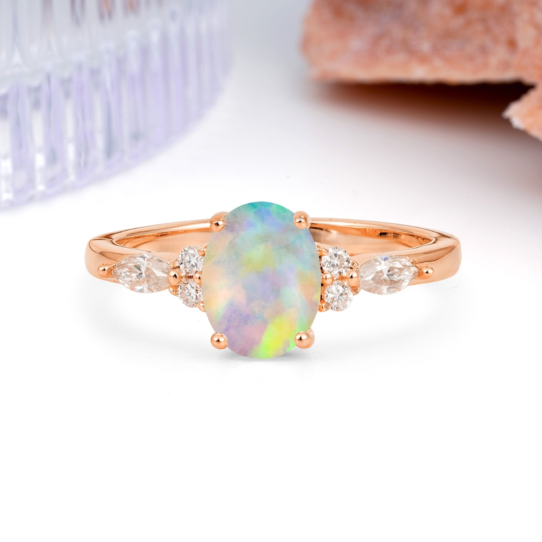 Classic and Luxurious 4-Prong Oval Cut Fire Opal Engagement Ring - Additional view