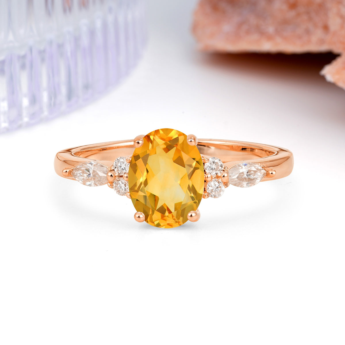 Classic and Luxurious 4-Prong Oval Cut Citrine Engagement Ring - Additional view