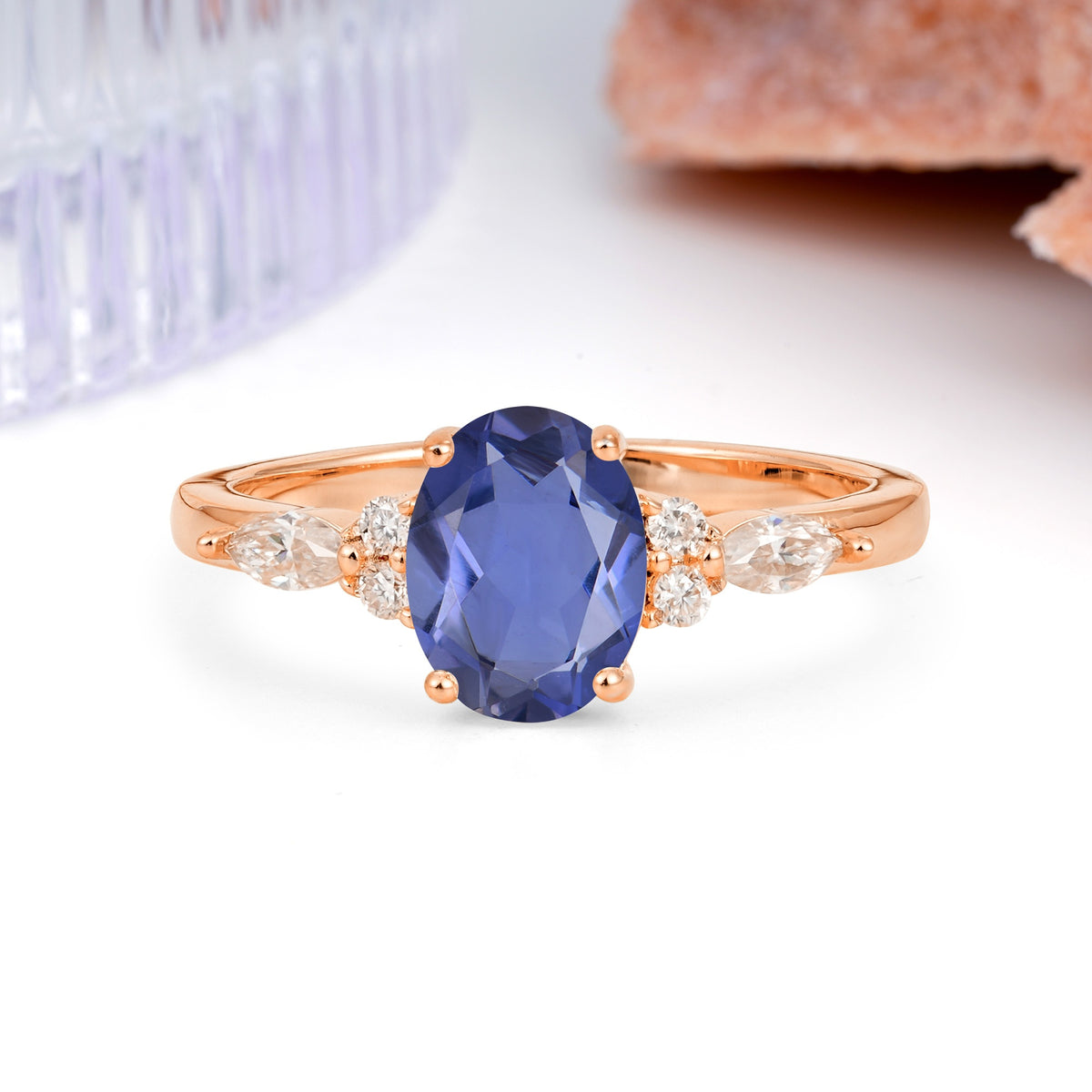 Classic and Luxurious 4-Prong Oval Cut Tanzanite Engagement Ring - Additional view