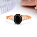 Classic and Luxurious 4-Prong Oval Cut Black Onyx Engagement Ring - Additional view