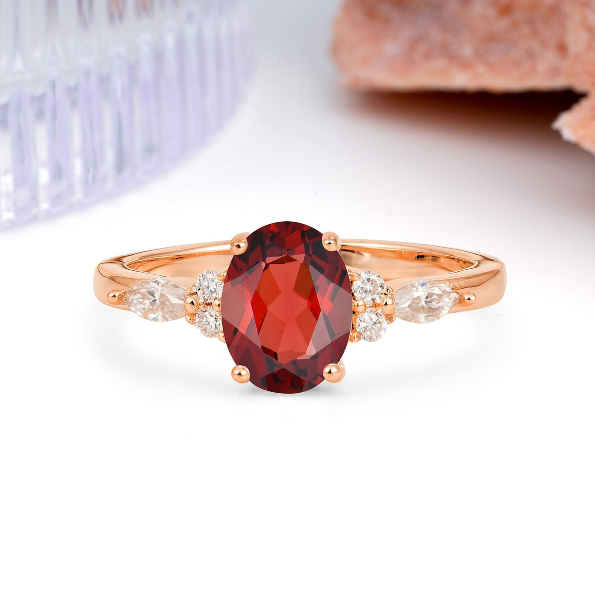 Classic and Luxurious 4-Prong Oval Cut Garnet Engagement Ring - Additional view