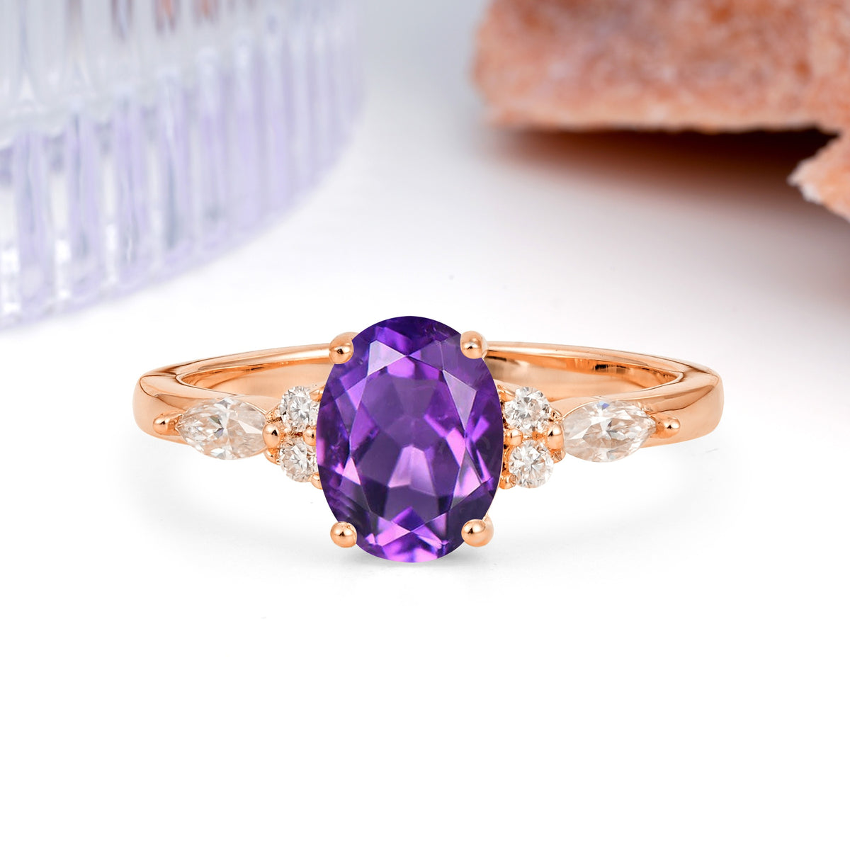 Classic and Luxurious 4-Prong Oval Cut Amethyst Engagement Ring - Additional view