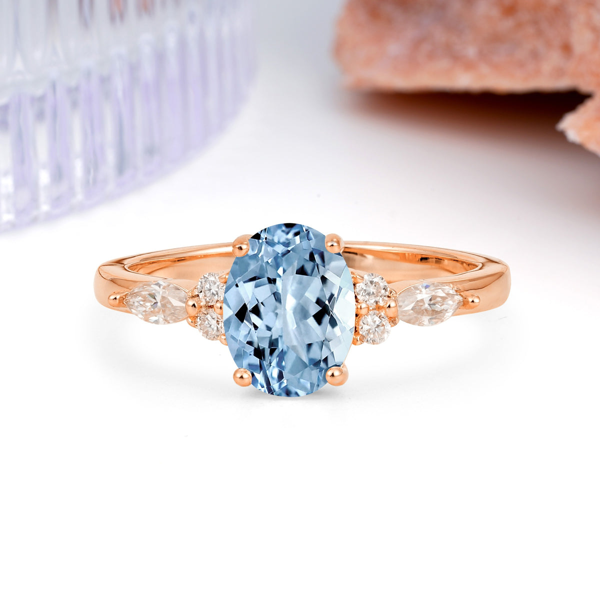 Classic and Luxurious 4-Prong Oval Cut Aquamarine Engagement Ring - Additional view