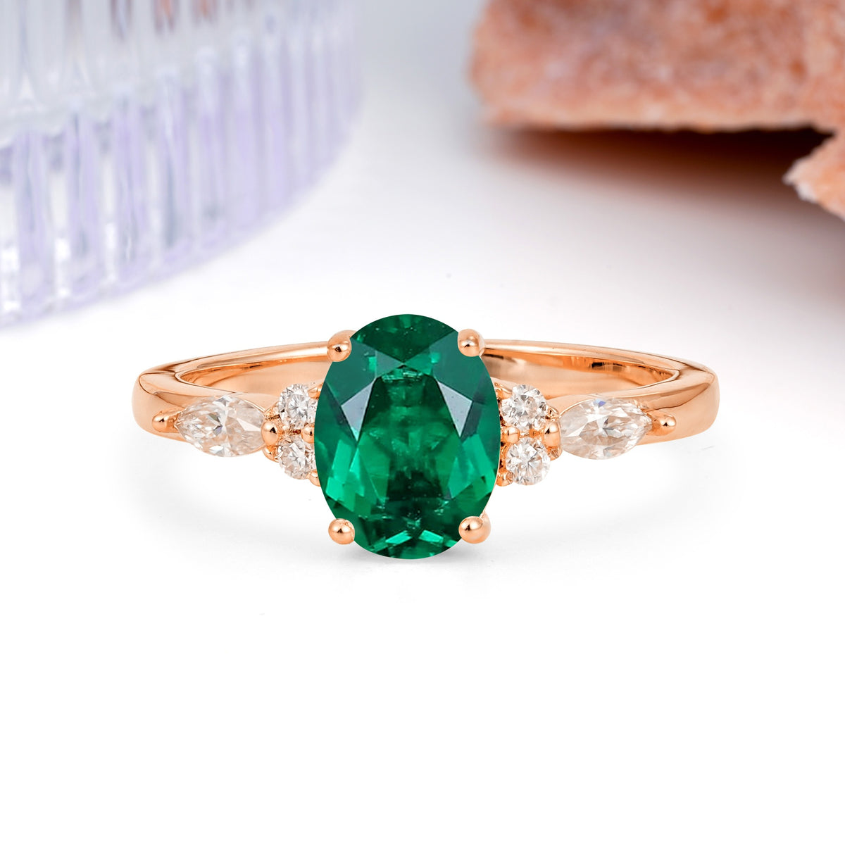 Classic and Luxurious 4-Prong Oval Cut Emerald Engagement Ring - Additional view