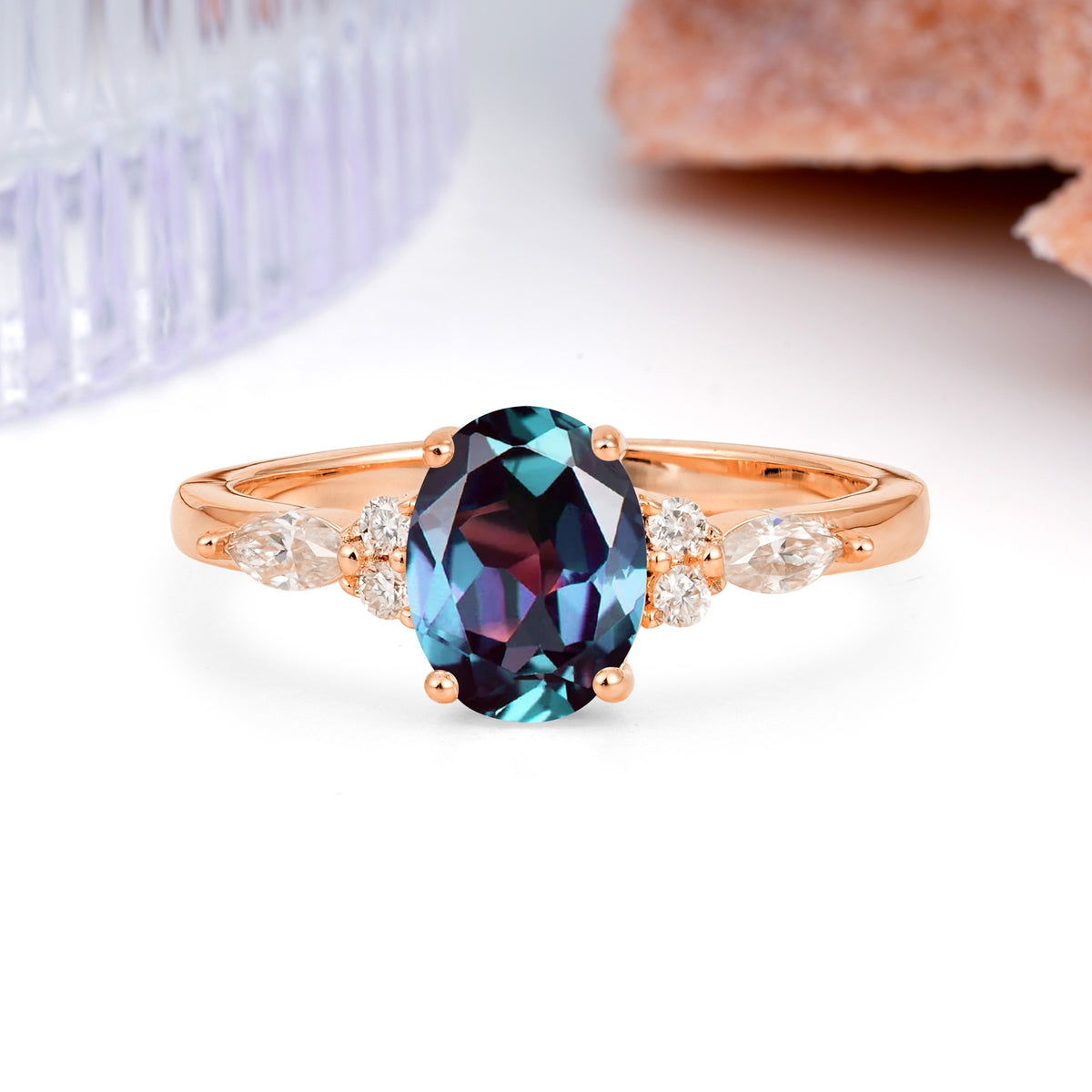 Classic and Luxurious 4-Prong Oval Cut Alexandrite Engagement Ring - Additional view