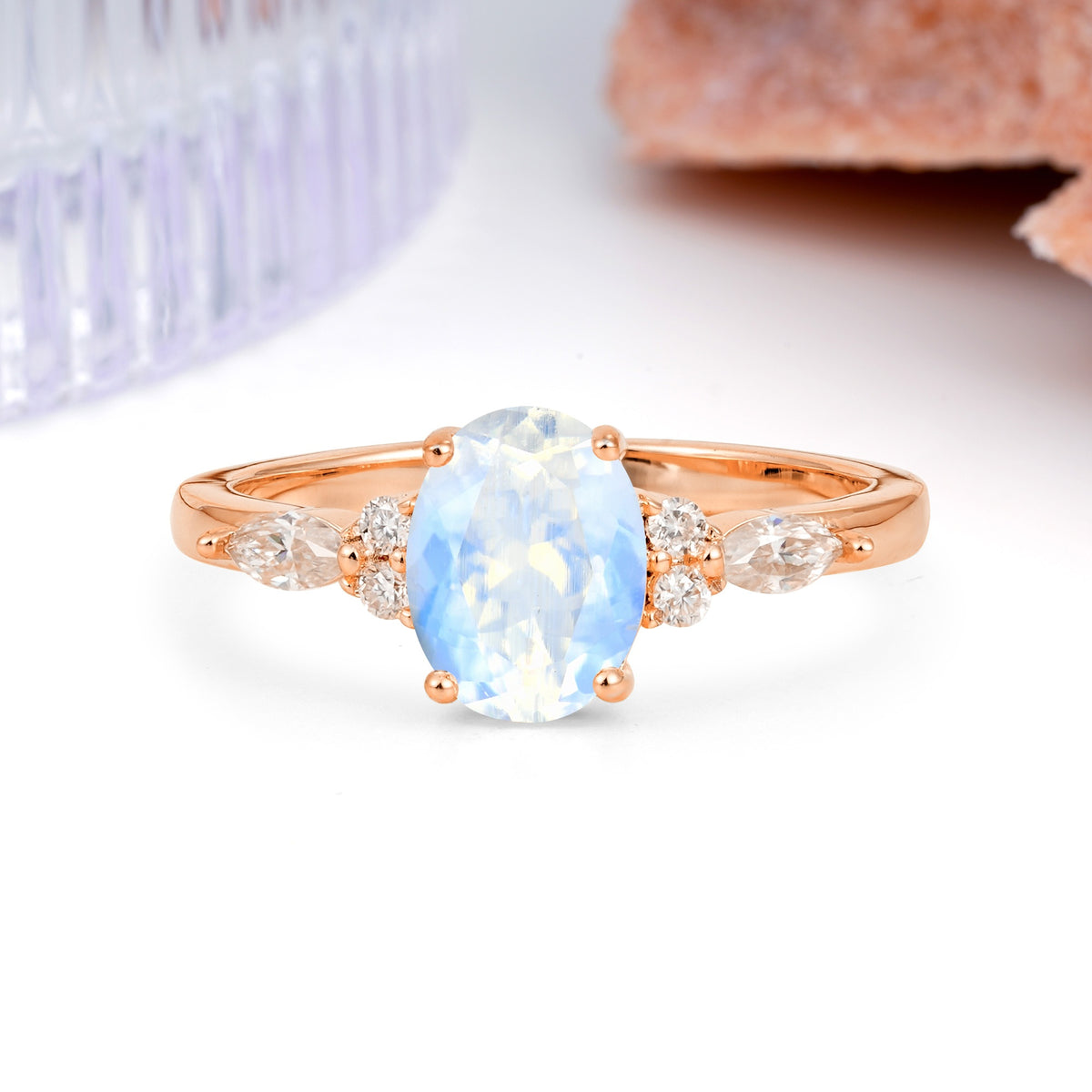 Classic and Luxurious 4-Prong Oval Cut Moonstone Engagement Ring - Additional view