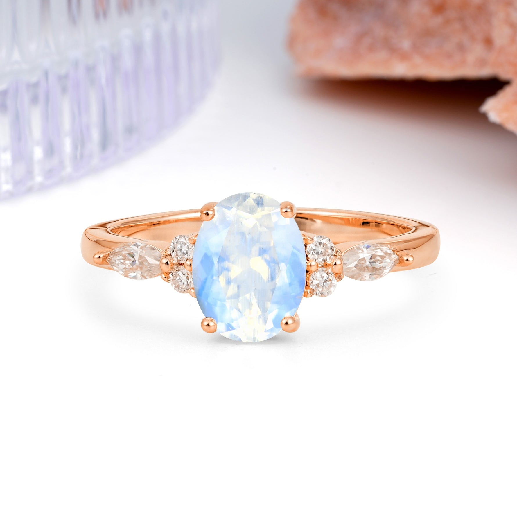 Classic and Luxurious 4-Prong Oval Cut Moonstone Engagement Ring - Additional view