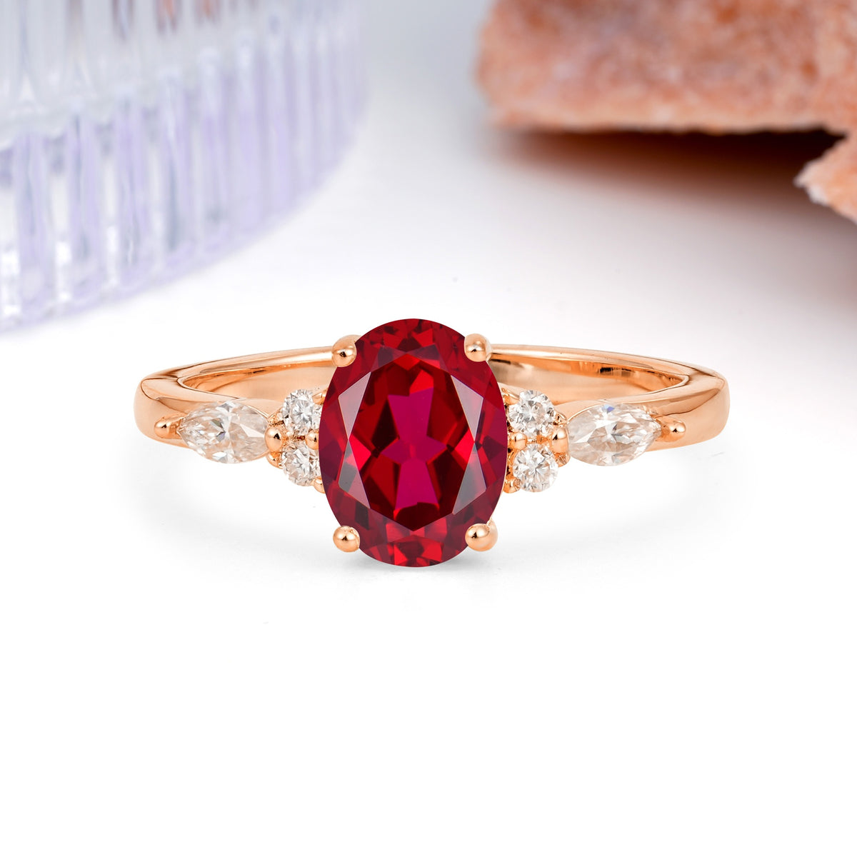 Classic and Luxurious 4-Prong Oval Cut Ruby Engagement Ring - Additional view