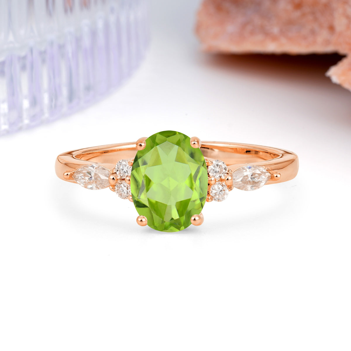 Classic and Luxurious 4-Prong Oval Cut Peridot Engagement Ring - Additional view