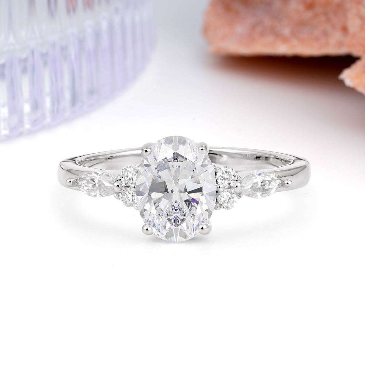 Classic and Luxurious 4-Prong Oval Cut Moissanite Engagement Ring - Additional view