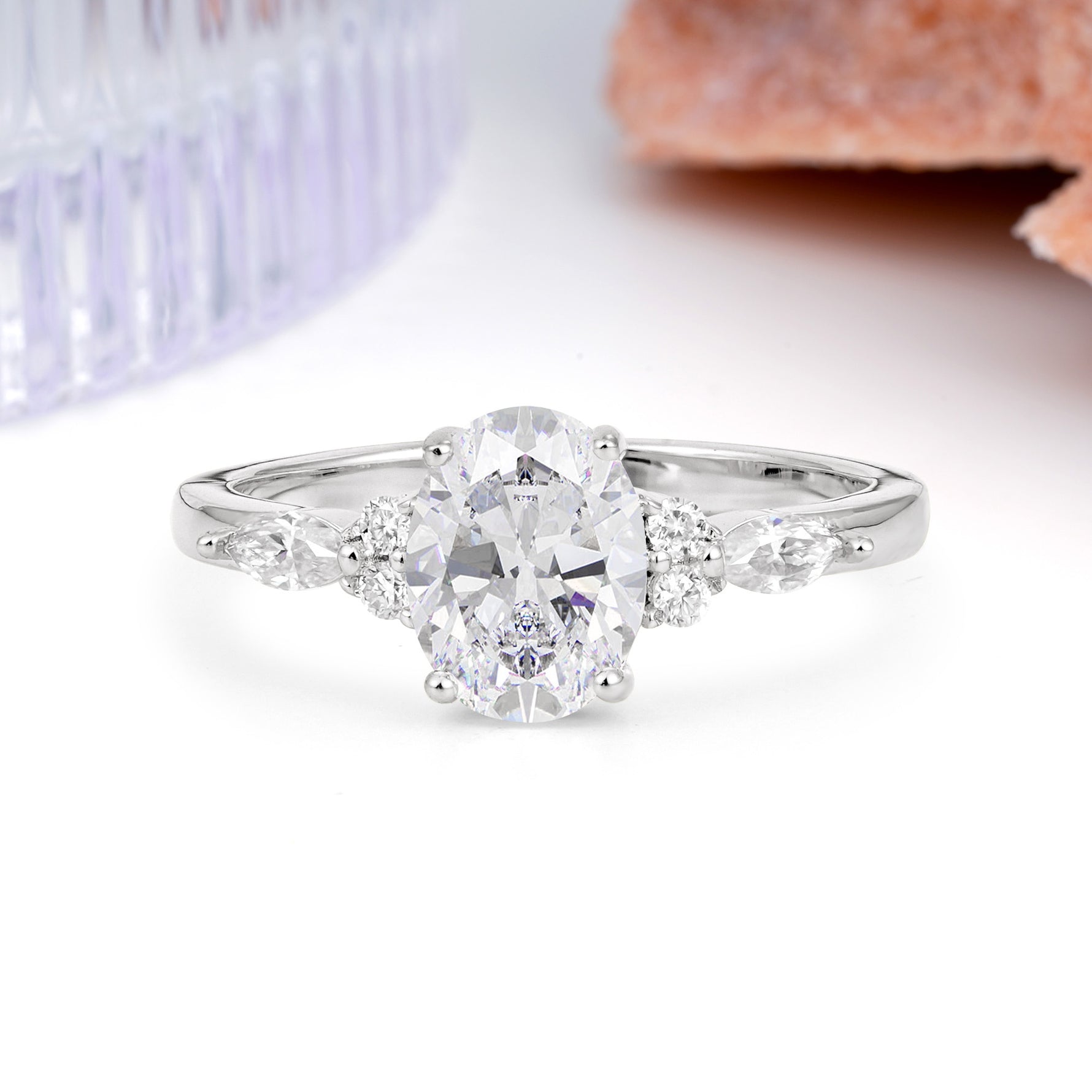 Classic and Luxurious 4-Prong Oval Cut Moissanite Engagement Ring - Additional view