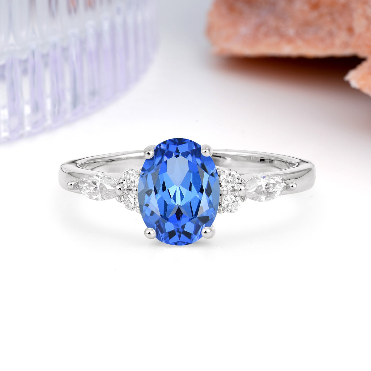 Classic and Luxurious 4-Prong Oval Cut Sapphire Engagement Ring - Additional view
