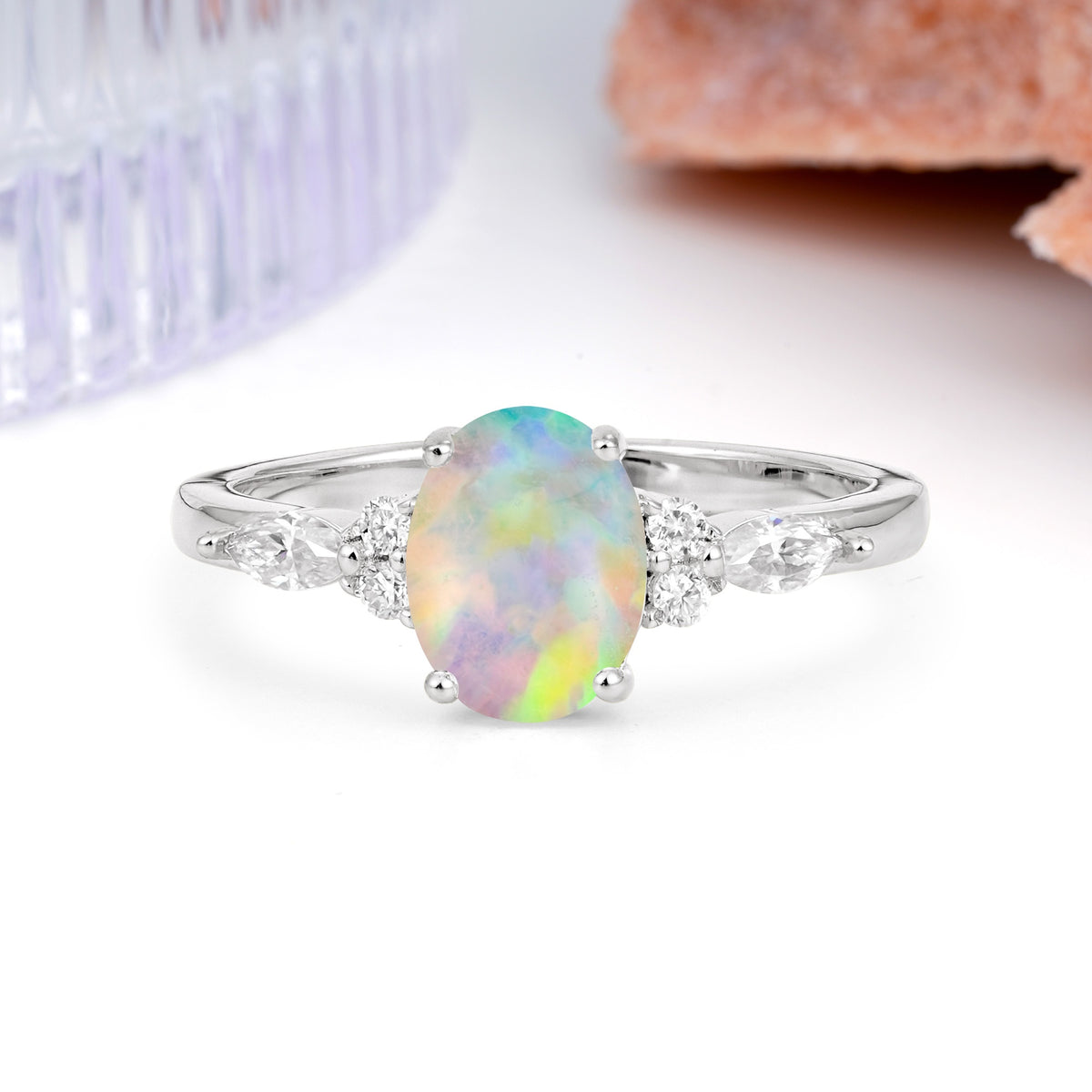 Classic and Luxurious 4-Prong Oval Cut Fire Opal Engagement Ring - Additional view