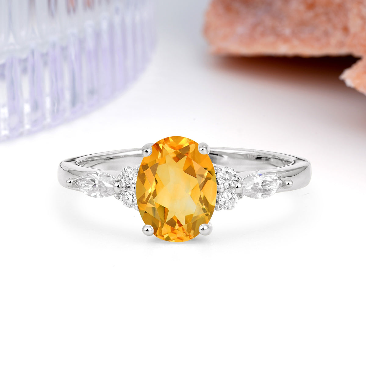 Classic and Luxurious 4-Prong Oval Cut Citrine Engagement Ring - Additional view