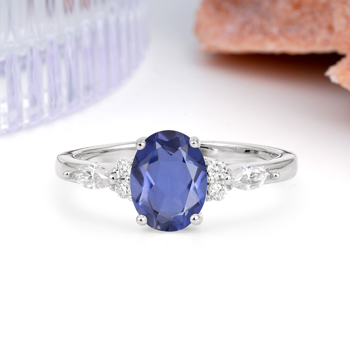 Classic and Luxurious 4-Prong Oval Cut Tanzanite Engagement Ring - Additional view