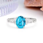 Classic and Luxurious 4-Prong Oval Cut Turquoise Engagement Ring - Additional view