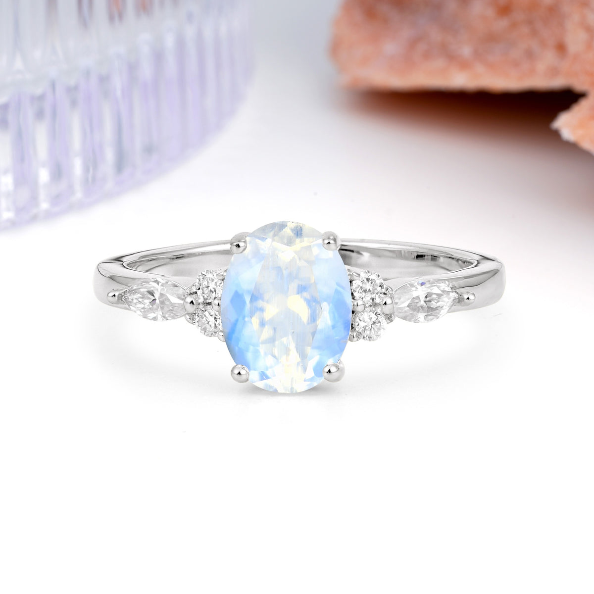 Classic and Luxurious 4-Prong Oval Cut Moonstone Engagement Ring - Additional view