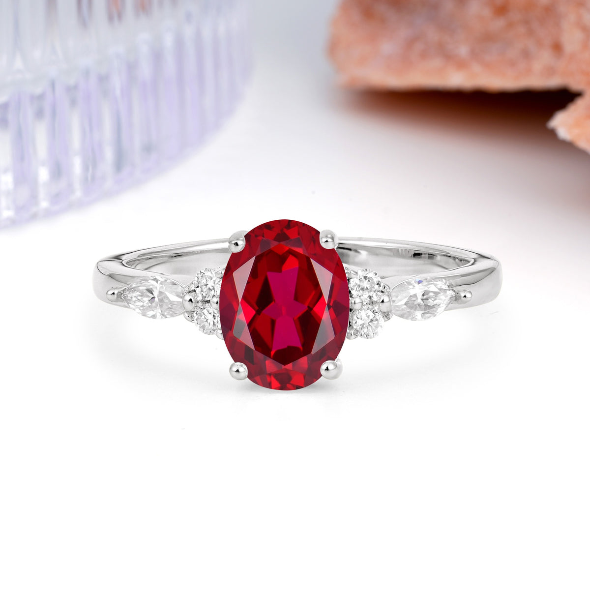 Classic and Luxurious 4-Prong Oval Cut Ruby Engagement Ring - Additional view