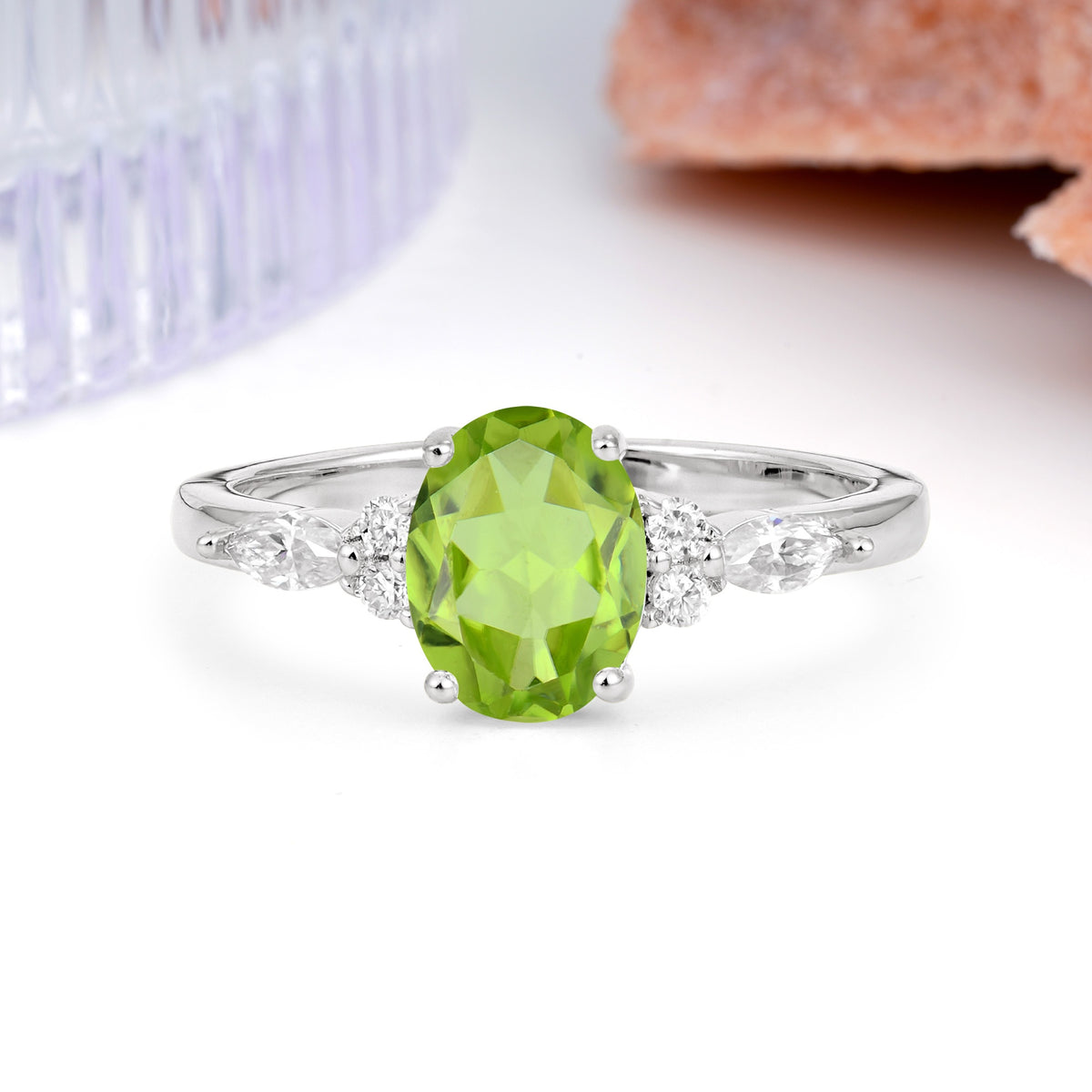 Classic and Luxurious 4-Prong Oval Cut Peridot Engagement Ring - Additional view