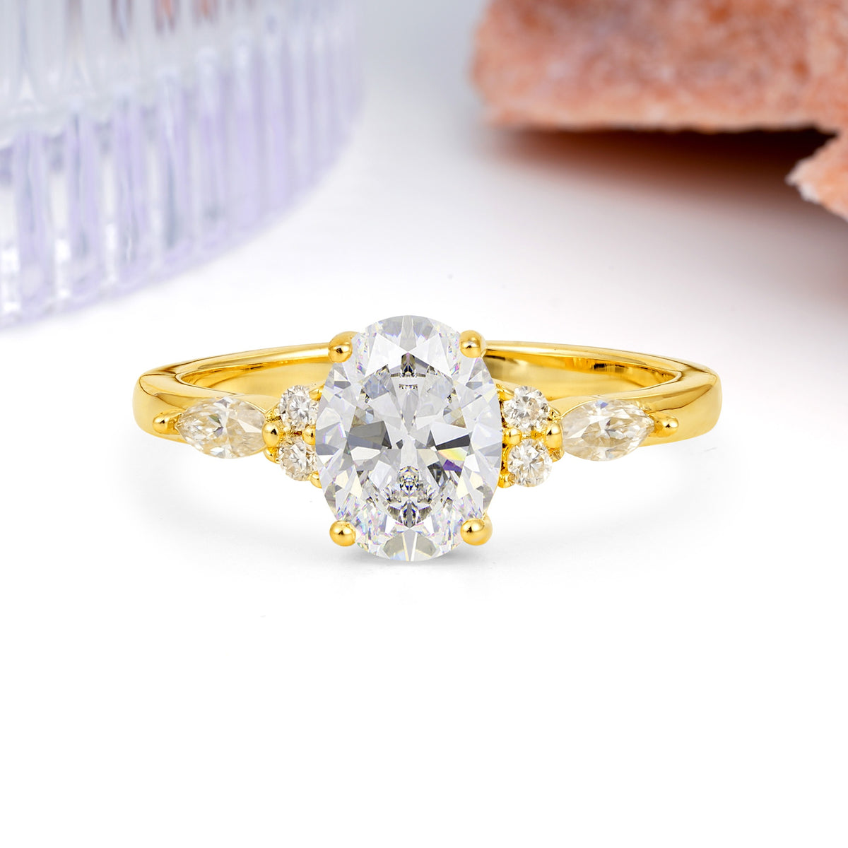 Classic and Luxurious 4-Prong Oval Cut Moissanite Engagement Ring - Additional view