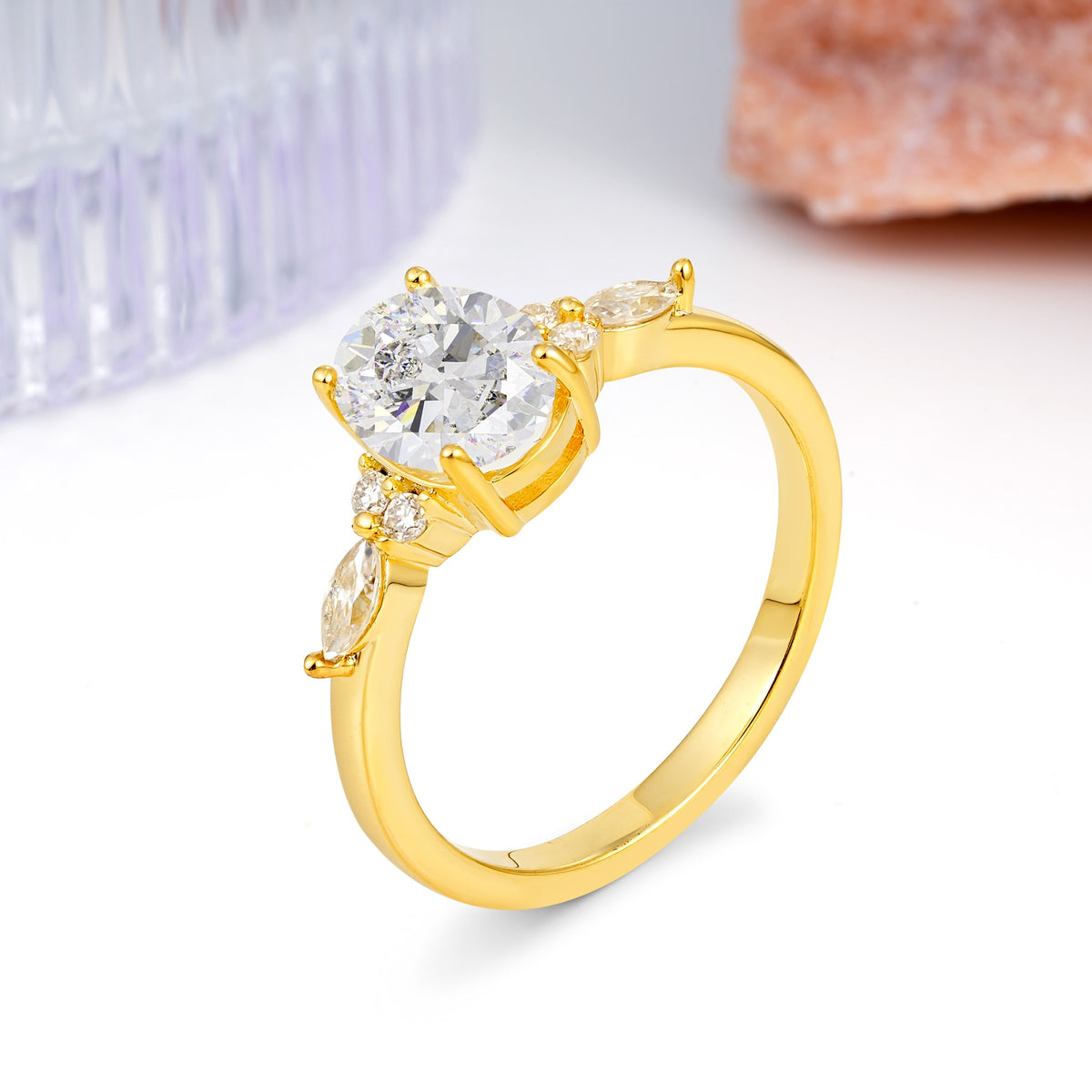 Classic and Luxurious 4-Prong Oval Cut Moissanite Engagement Ring - Additional view
