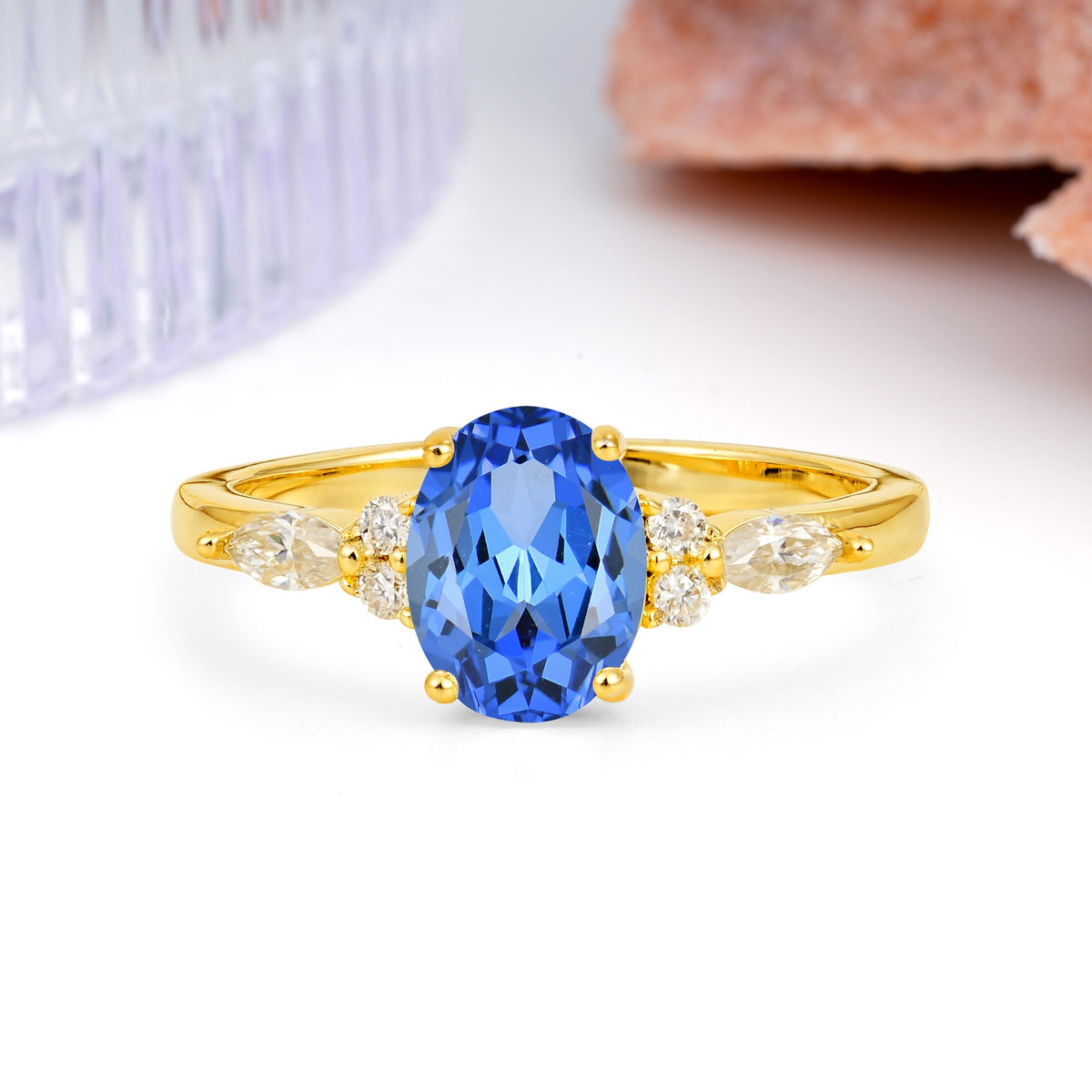 Classic and Luxurious 4-Prong Oval Cut Sapphire Engagement Ring - Additional view