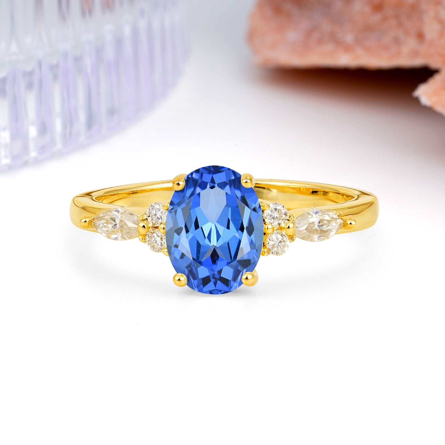 Classic and Luxurious 4-Prong Oval Cut Sapphire Engagement Ring - Additional view
