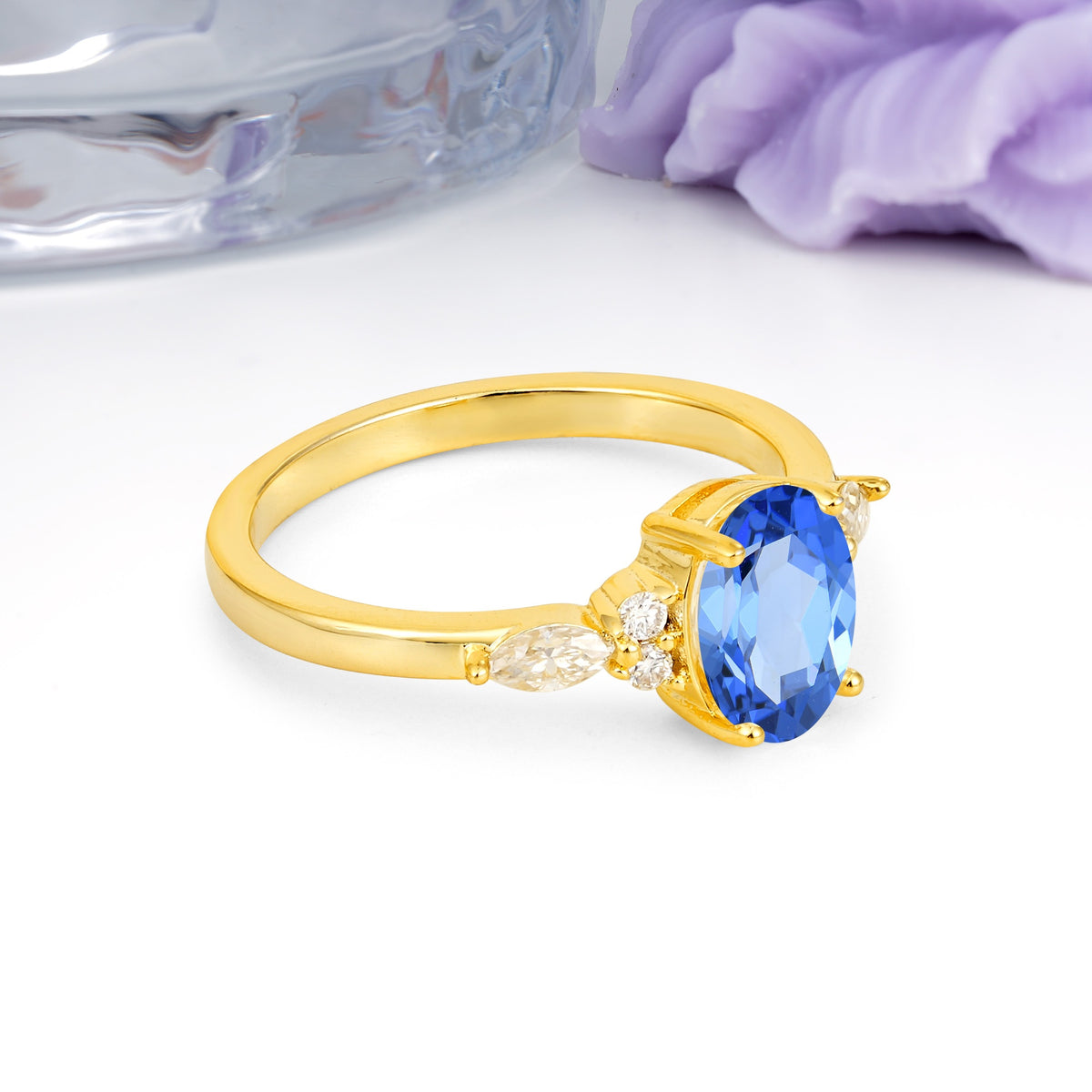 Classic and Luxurious 4-Prong Oval Cut Sapphire Engagement Ring - Additional view