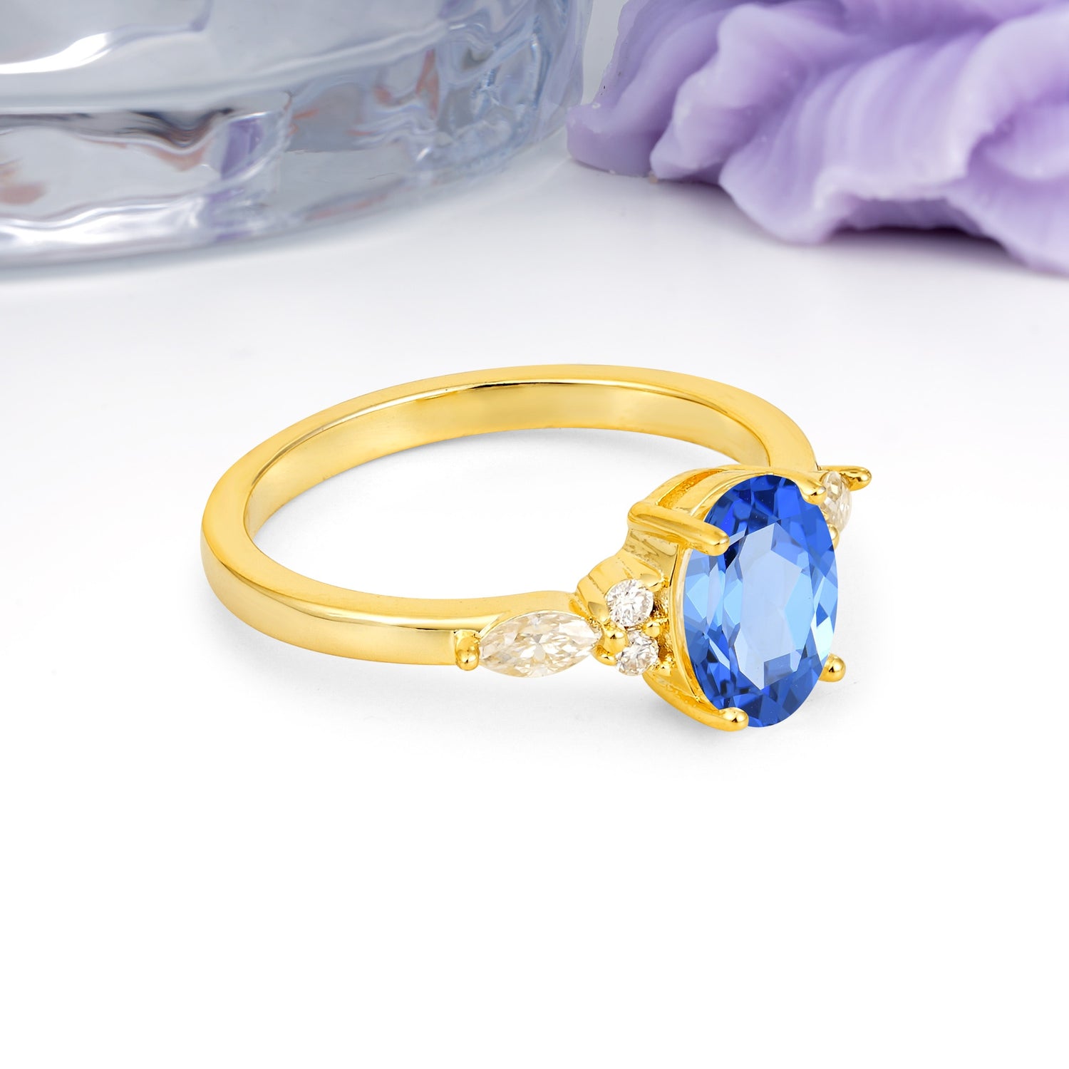 Classic and Luxurious 4-Prong Oval Cut Sapphire Engagement Ring - Additional view