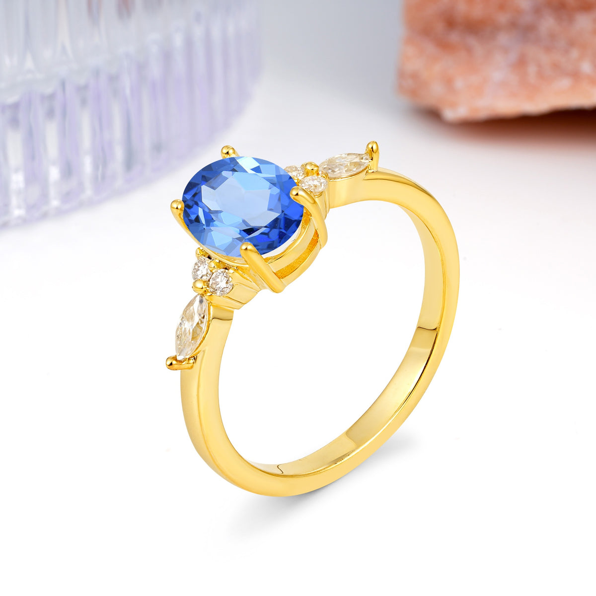 Classic and Luxurious 4-Prong Oval Cut Sapphire Engagement Ring - Additional view