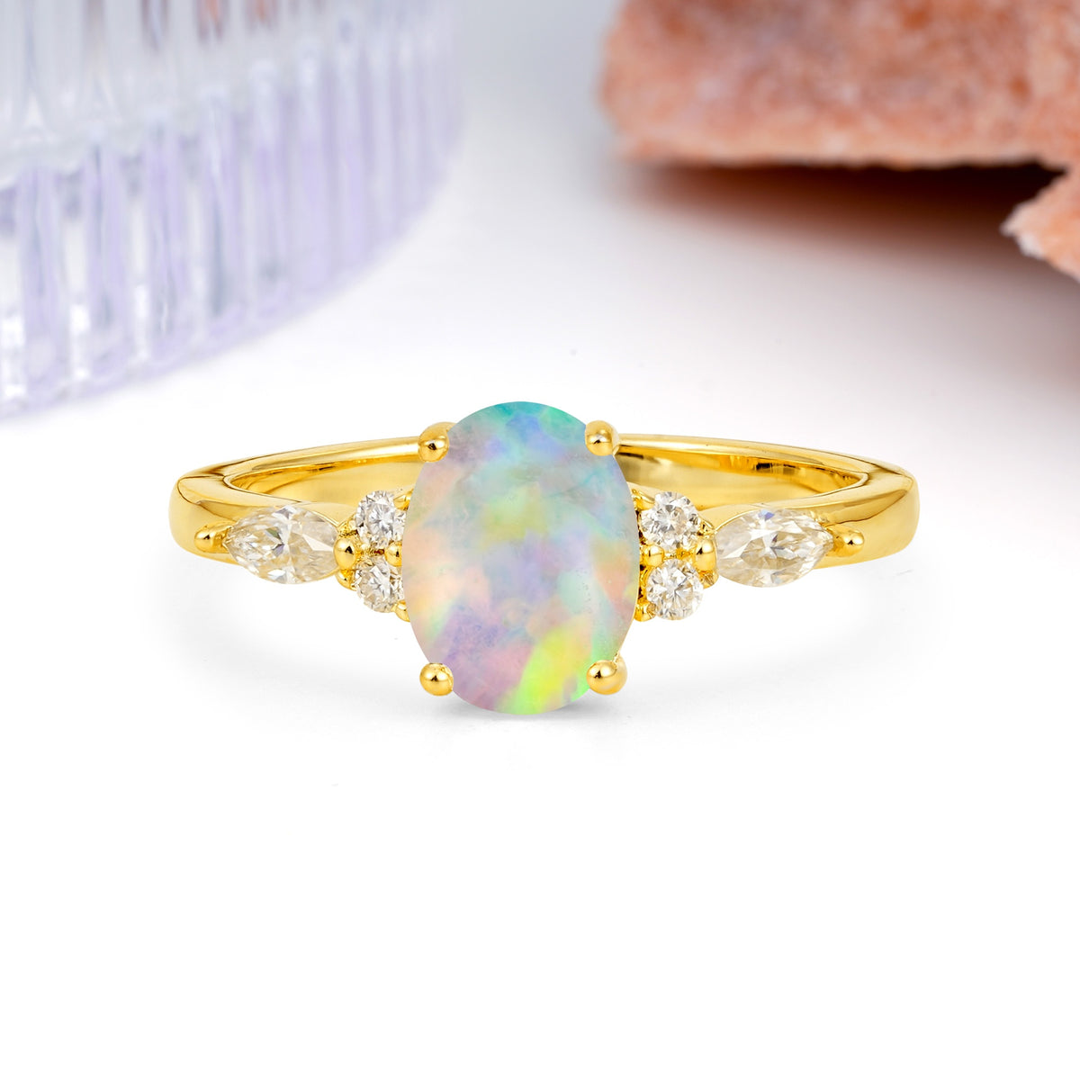 Classic and Luxurious 4-Prong Oval Cut Fire Opal Engagement Ring - Additional view
