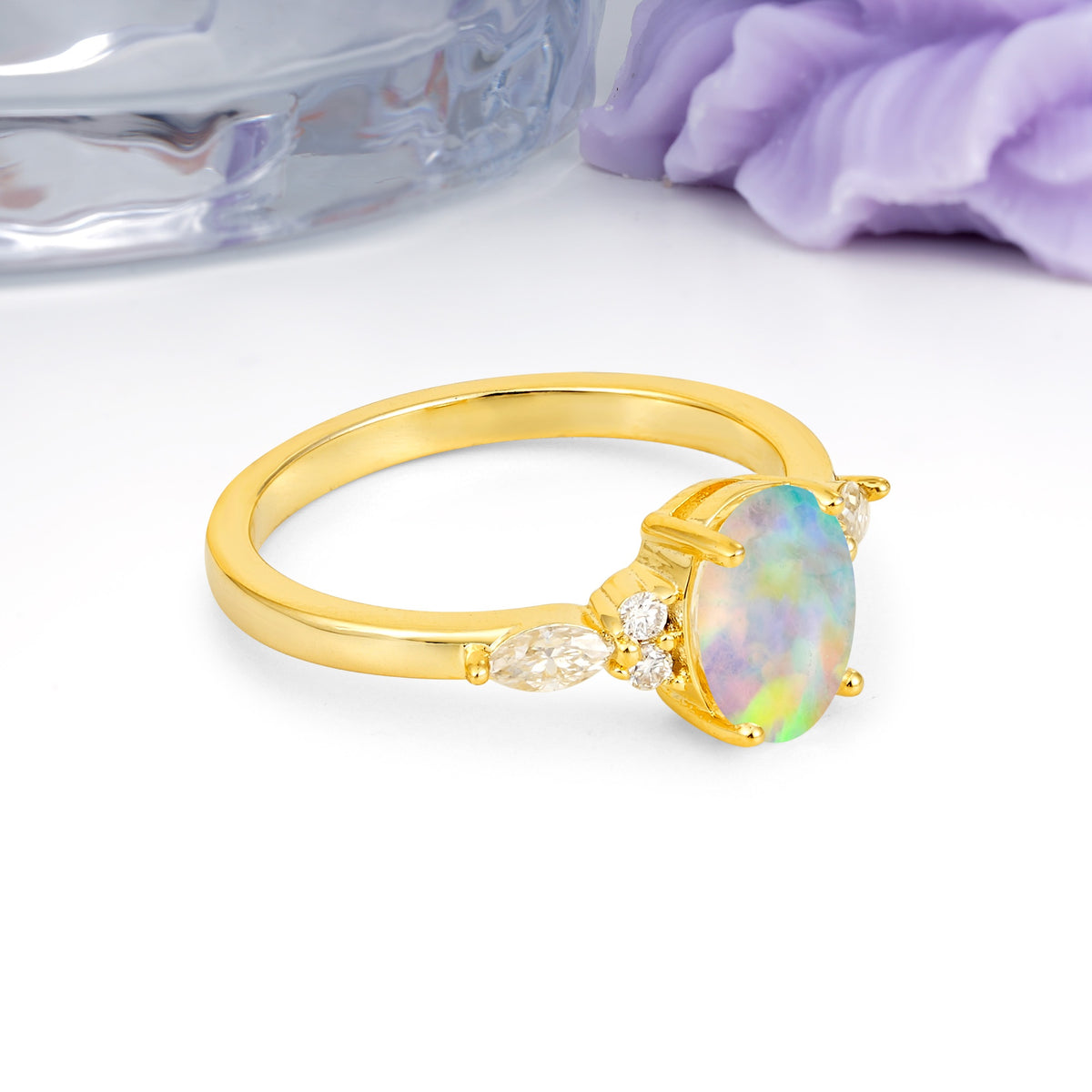 Classic and Luxurious 4-Prong Oval Cut Fire Opal Engagement Ring - Additional view