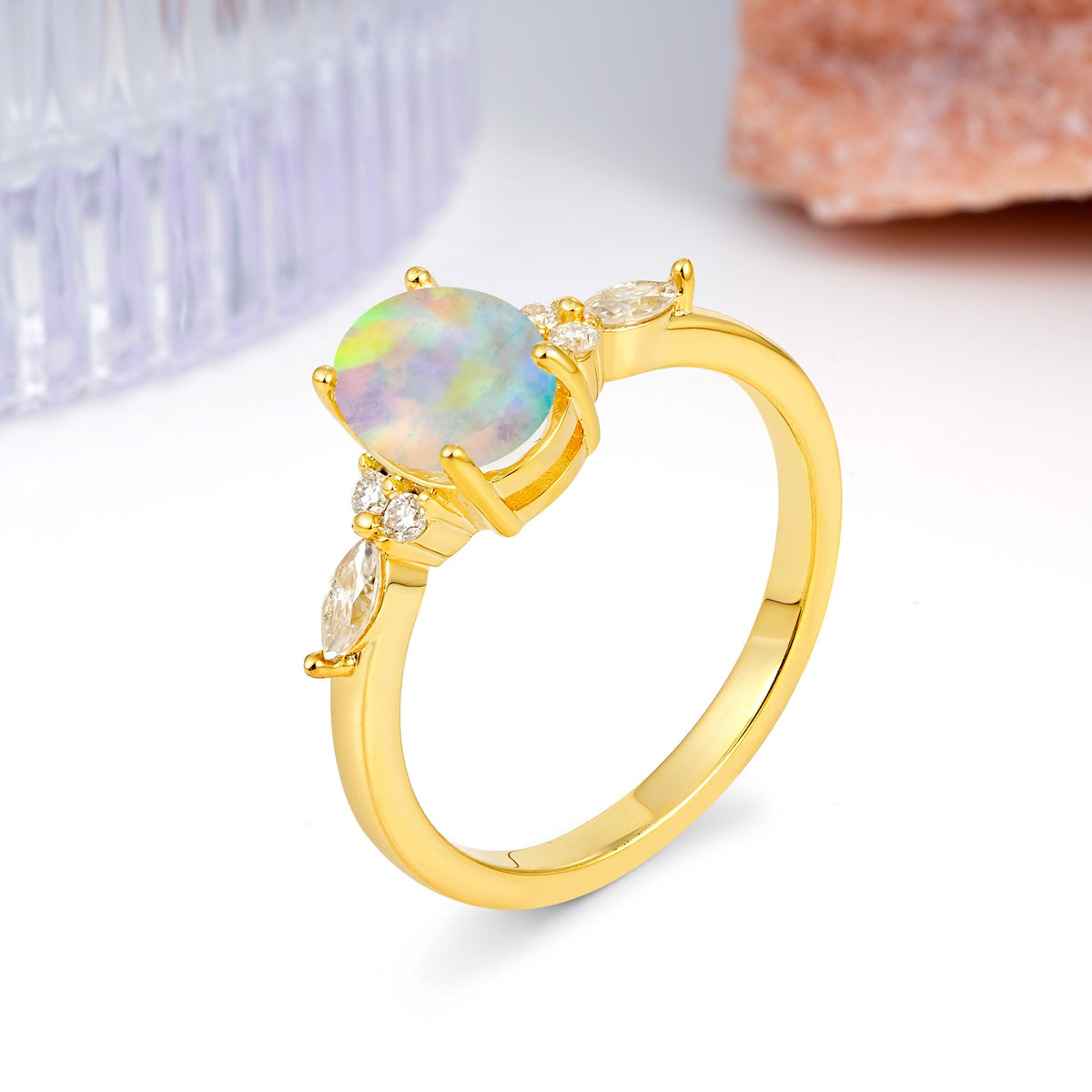 Classic and Luxurious 4-Prong Oval Cut Fire Opal Engagement Ring - Additional view