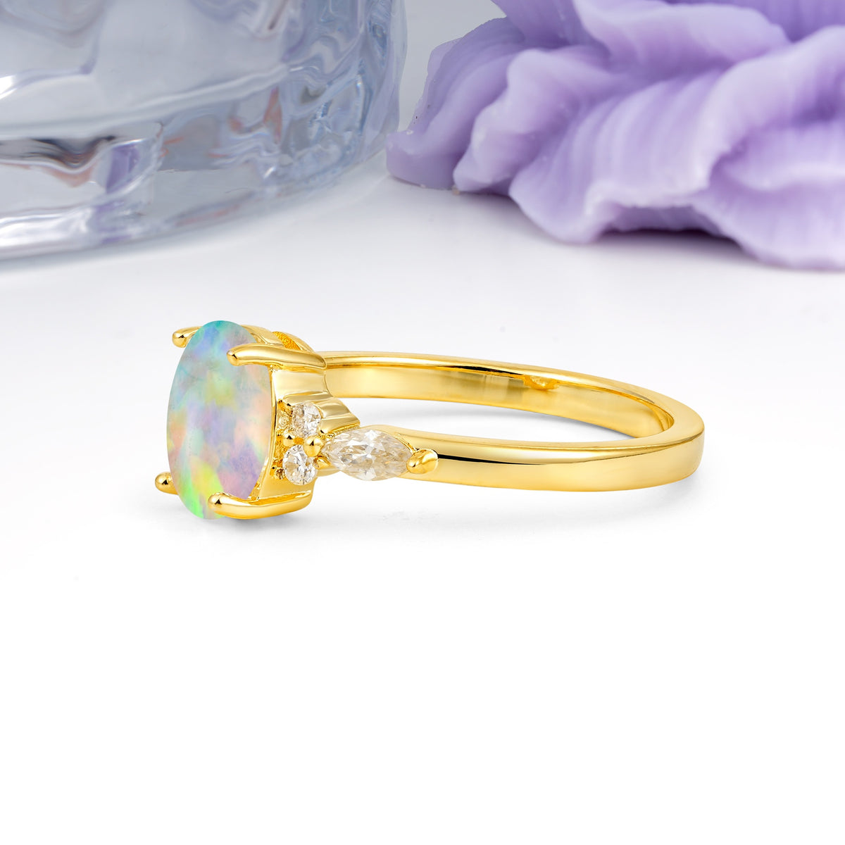 Classic and Luxurious 4-Prong Oval Cut Fire Opal Engagement Ring - Additional view