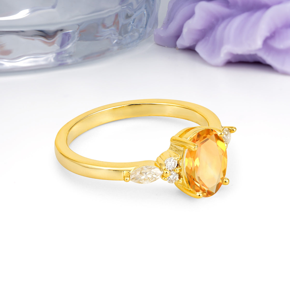 Classic and Luxurious 4-Prong Oval Cut Citrine Engagement Ring - Additional view