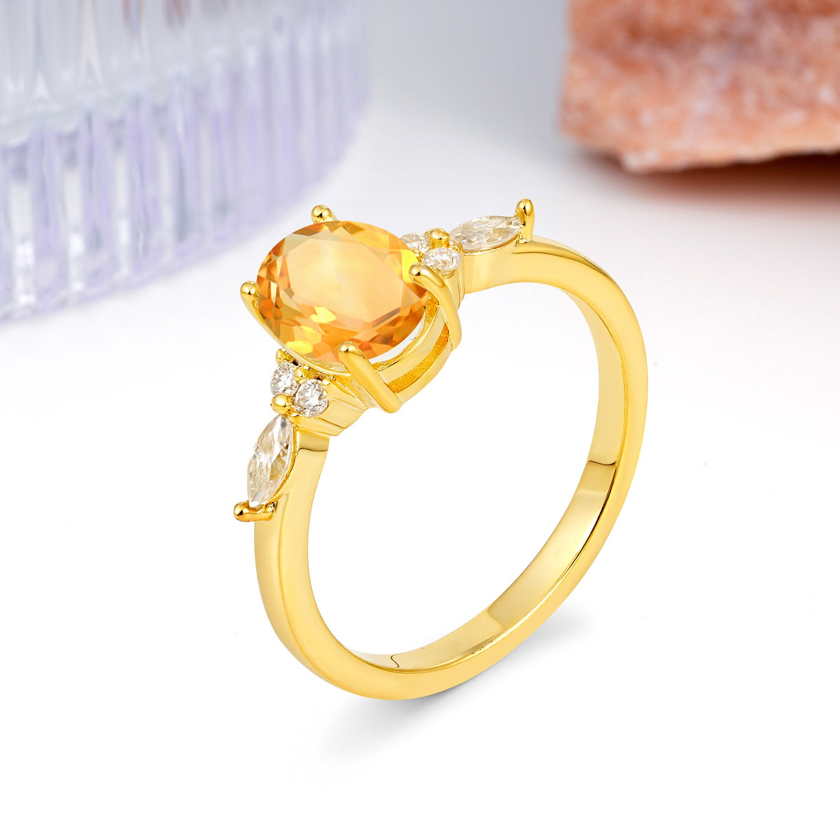 Classic and Luxurious 4-Prong Oval Cut Citrine Engagement Ring - Additional view