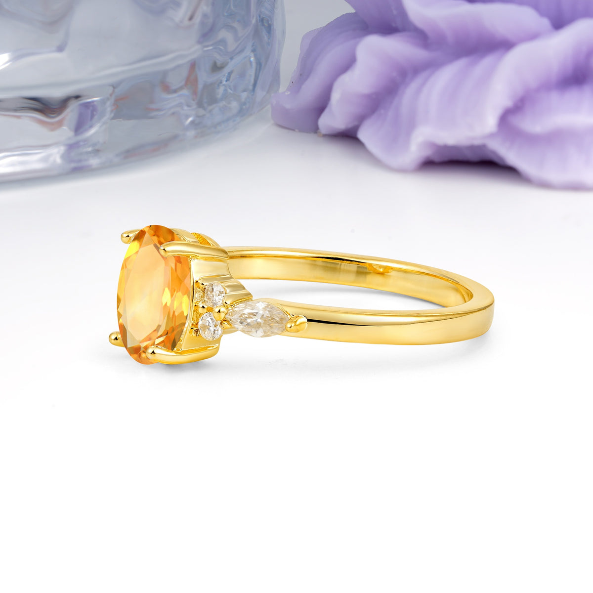 Classic and Luxurious 4-Prong Oval Cut Citrine Engagement Ring - Additional view