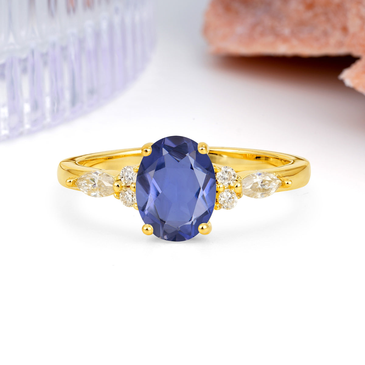 Classic and Luxurious 4-Prong Oval Cut Tanzanite Engagement Ring - Additional view
