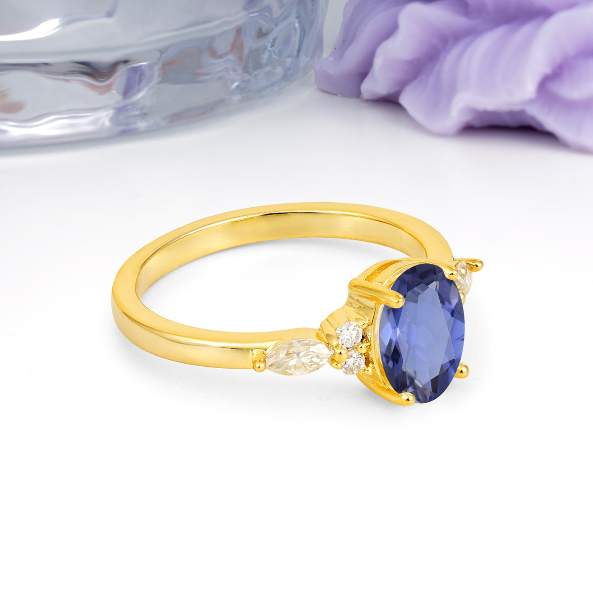 Classic and Luxurious 4-Prong Oval Cut Tanzanite Engagement Ring - Additional view
