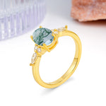 Classic and Luxurious 4-Prong Oval Cut Moss Agate Engagement Ring - Additional view