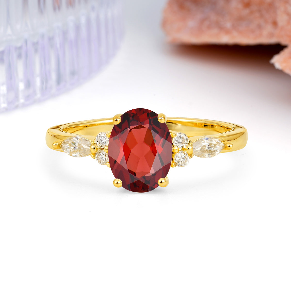 Classic and Luxurious 4-Prong Oval Cut Garnet Engagement Ring - Additional view