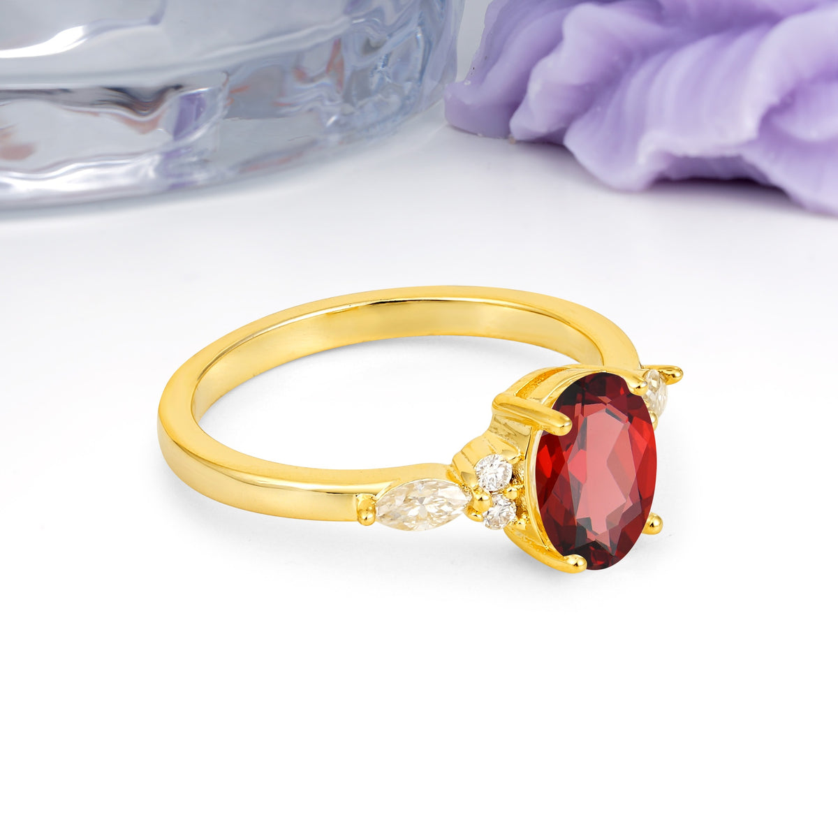 Classic and Luxurious 4-Prong Oval Cut Garnet Engagement Ring - Additional view