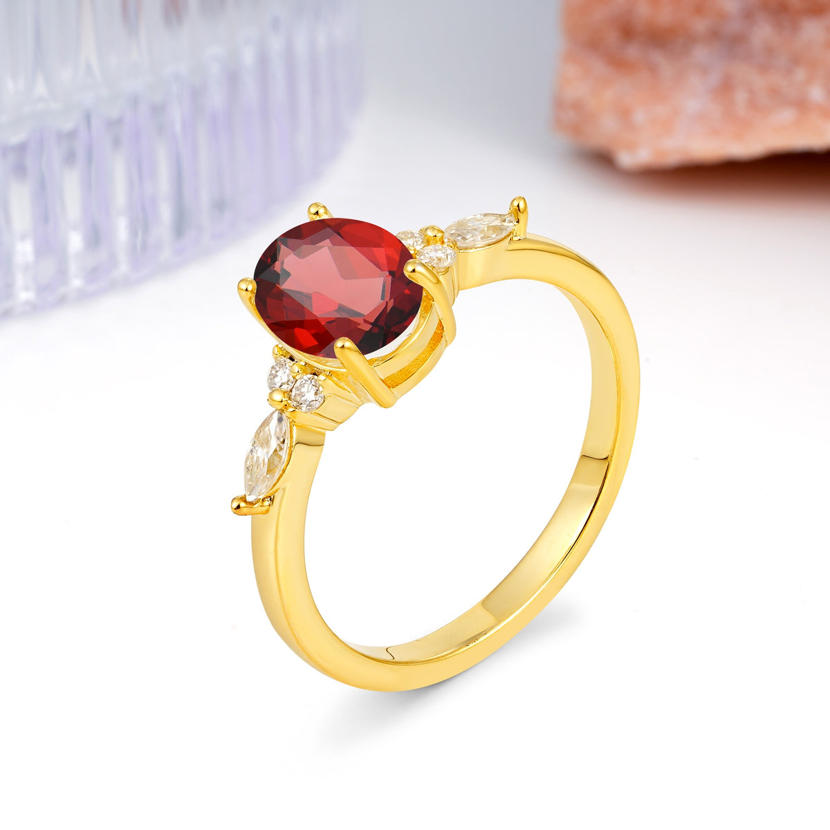 Classic and Luxurious 4-Prong Oval Cut Garnet Engagement Ring - Additional view