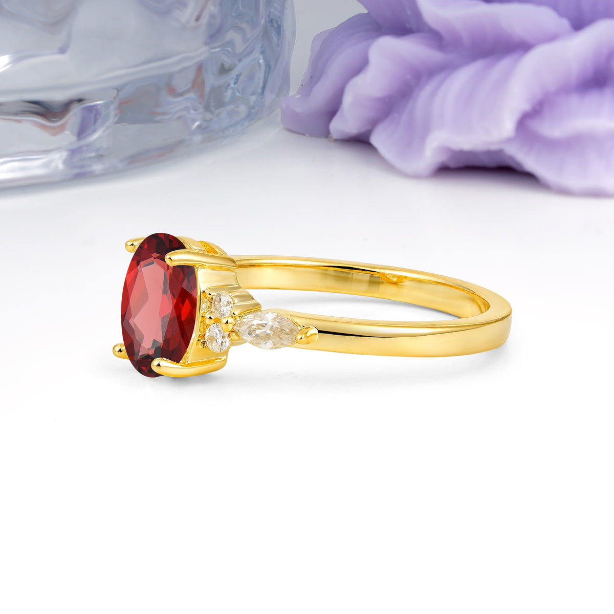 Classic and Luxurious 4-Prong Oval Cut Garnet Engagement Ring - Additional view