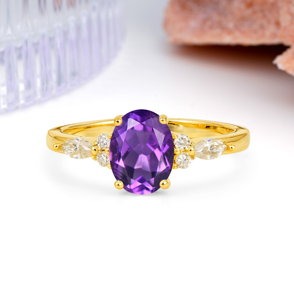 Classic and Luxurious 4-Prong Oval Cut Amethyst Engagement Ring - Additional view