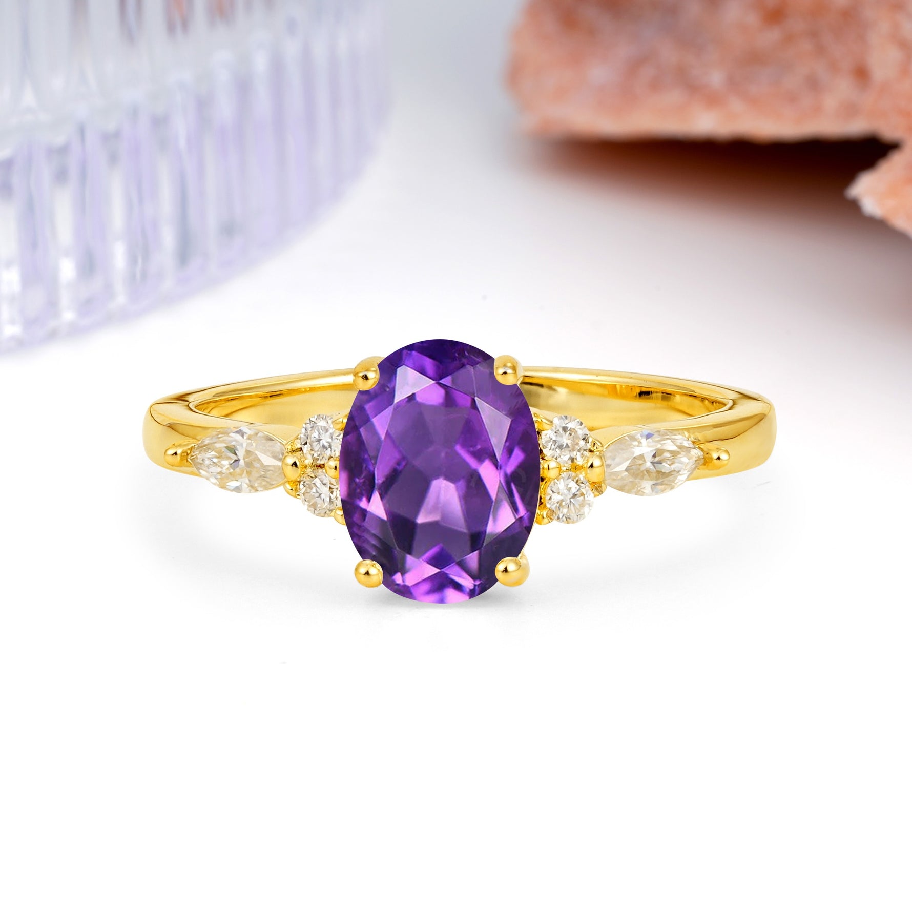 Classic and Luxurious 4-Prong Oval Cut Amethyst Engagement Ring - Additional view