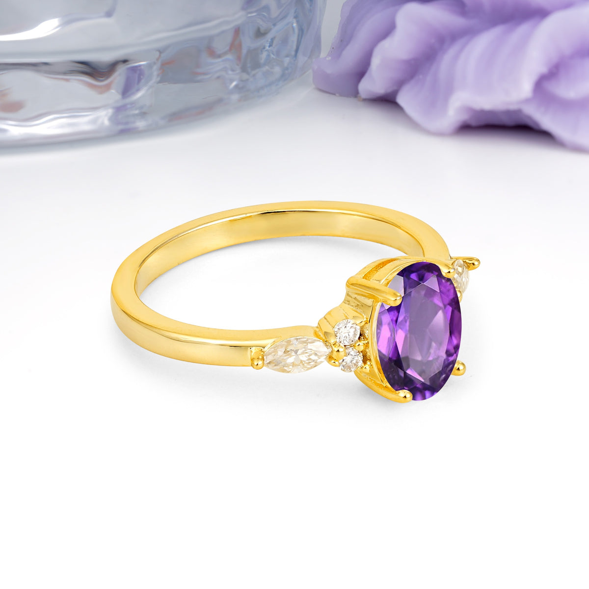 Classic and Luxurious 4-Prong Oval Cut Amethyst Engagement Ring - Additional view